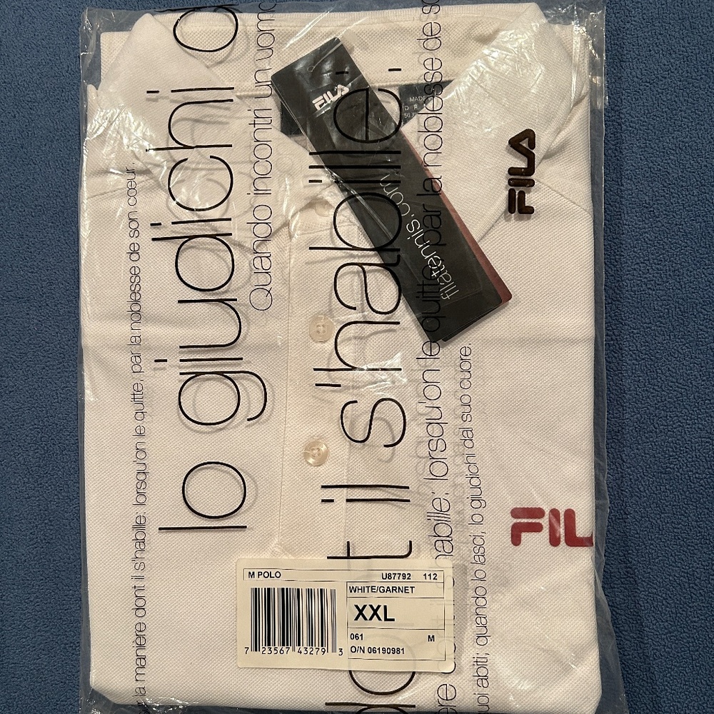 Brand new with tags original 90's vintage unopened white fila XL tennis polo